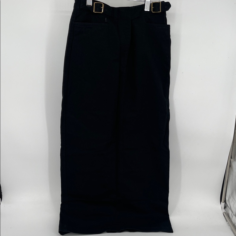 Vintage Lauren Jeans Co. Black Midi Denim Skirt with Buckle Detail Size 4